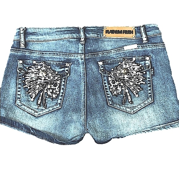 platinum plush Pants - EUC platinum plush Bling rhinestone skull with wings shorts sz large